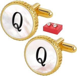 TAIGRAMA Golden Cuff Links Mens, Mother Of Pearl Cufflinks for Men Initial Personalized Cufflinks 26 Alphabet Golden Cuff Links for Anniversary Business Wedding