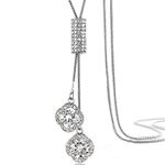 Four Leaf Clover Long Necklace Sweater Chain Clover Necklace Hanging Long Necklaces for Women and Girls (Silver)