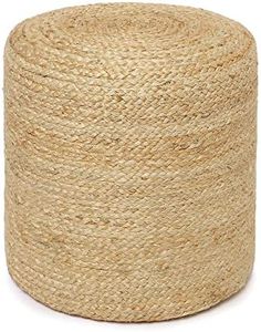 REDEARTH · Cylindrical Pouf Ottoman - Braided Pouffe Accent Sitting Round Footrest for Living Room, Bedroom, Nursery, kidsroom, Patio, Gym; 100% Jute (14.5"X14.5"X16"; Natural)