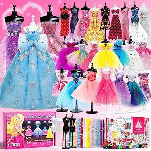 Axirata 600+PCS Fashion Design Kit for Girls Creativity DIY Arts & Crafts Kit for Kids with 4 Mannequins, Fashion Designer Sketchbook, Sewing Kit for Teen Girls Birthday Gift Age 6 7 8 9 10 11 12+
