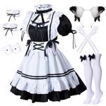 Anime French Maid Apron Lolita Fancy Dress Cosplay Costume Furry Cat Ear Gloves Socks set(M)