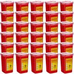 1 Quart Sharps Container Sharps Disposal Containers for Home Use Small Needle Sharps Container Flip Top Portable Container for Office Tattoo Parlors Barbershop Travel, 6" x 4" x 3", Red (30 Pcs)
