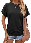 isermeo Blouse for Women Short Sleeve T-Shirt Loose Casual Shirt Ladies Clothes Summer Tops with Side Shirring Black L