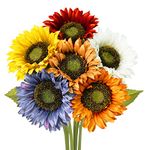 Olrla 50cm Long Stem Artificial Sunflowers 6 Mixed Colors for Tall Vase, Silk Fake Fall Sunflowers for Home Wedding Office Decor