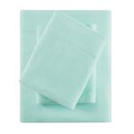 Sleep Philosophy True North Fleece Sheet Set Full, Solid Color, Warm & Plush Sheets Soft Fleece Bedding Set, Full Size Sheets, Fitted Pocket Fits Up to 16" Mattress, Full Aqua 4 Piece
