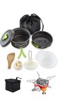 DPCR 11PCS Camping Cookware Set with Gas Stove & Nonstick Pot Pan – Lightweight Portable Camping Mess Kit with Bowls, Spork, Sponge & Carry Bag – Compact Outdoor Cooking Gear,Trekking, Hiking