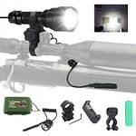 通用 White Set Hunting Light Gun Light, 4000Lm LED Predator Hunting Light with Pressure Switch & Scope Mount, Zoomable Green and Red Tactical Flashlight Torches for Night Hunt