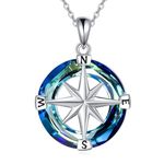 SHEAISRS Compass Necklace for Women Men Sterling Silver Blue Crystal Necklace Compass Pendant Necklace Jewelry for Women Men Graduation Anniversary