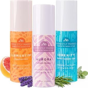 Honestly Margo Aromatherapy Shower Mist Spray Lavender, Eucalyptus and Citrus (4 Fl Oz, Pack of 3) – Wellness Essential Oils for Shower Steam, Personal Space Mist – Clean, Cruelty-Free Bath Products