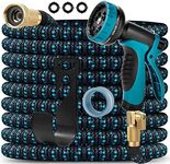 Expandable Garden Hose 50FT with 10 Function Nozzle and 3/4 inch Solid Brass Fittings Durable 3-Layers Latex Lightweight & No-Kink Flexible Water Hose