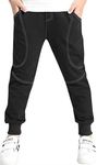 Kids Cotton Fleece Pull On Active Sports Jogging Sweat Pants with Pockets for Little Boys & Big Boys, Black, Age 7T-8T (7-8 Years) = Tag 140