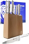 Dalstrong Gladiator Series Elite 8-Piece Stainless Steel Knife Set with Block - Handmade Manchurian Ash Wood - German High-Carbon Steel - Wooden Knife Block Set w/Black Handles - NSF Certified