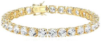 Amazon Essentials Yellow Gold Plated Sterling Silver Round Cut Cubic Zirconia Tennis Bracelet (6mm), 7.5"