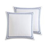 Laura Ashley Cotton 2 Piece Pillow Sham Set, Farmhouse Home D cor, Euro, Stitched Vine Blue