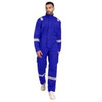 uniformer Royal Blue Cotton Treated Fire Retardant Coverall Boiler Suit for with Reflective Tape.(Royal Blue,XL)