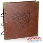 barsone Heart Scrapbook Album,Leather DIY Personalized Photo Album Embossing Retro Wedding Guest Book Anniversary Gift Family Memory Book