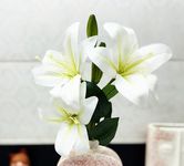Dekorly Artifical Lily Flowers, Long Stem Artificial Stargazer Lilies with 3 Lily Heads & 2 Lily Buds Faux Tiger Lily Bouquets for Home Hotel Flower Party Decor (Height : 30CM, White, 2 Sticks)