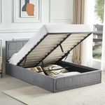 Blisswood 6ft Super King Size Bed Frame Ottoman Bed Frame, UKFR Linen Fabric Bed With Storage Frame Gas Lift End Opening Wooden Slats With Storage Bed (Grey, 6ft Super King 190 x 214,No Mattress)