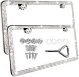 SunplusTrade Bling License Plate Frame for Women 2 Pack Sparkly License Plate Frames Bedazzled Diamond Rhinestone Crystals (Silver)