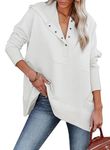 SHEWIN Womens Hoodies Casual Button V Neck Oversized Sweatshirt Trendy Loose Long Sleeve Hoodie Pullover Fall Clothes for Women 2024,(M),White