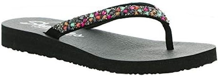 Skechers Women's Meditation-Daisy Delight Flip-Flop, Black Multi, 7