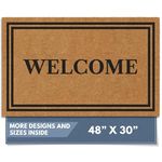 Barnyard Designs Natural Coco Coir Heavy Duty Backing Doormat - Large Cute Non-Slip Front Door Welcome Mat for Outside Entrance or Porch Entry, Brown (76 x 122cm, Welcome)