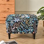 Highdi Luxury Floral Stretch Ottoman Cover Rectangle Footstool Slipcover with Elastic Bottom, Removable Washable Pouffe Cover Footrest Stool Cover for Living Room Bedroom (Blue Floral)
