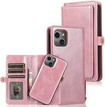 Cavor for iPhone 13 Wallet Case,2 in 1 Magnetic Detachable Case Leather Flip Cover with Stand Feature & Card Slots & Wristlet Strap (6.1")-Pink