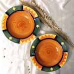 THEARTISANEMPORIUM Boho Fiesta Ceramic Pasta Plates Hand-Painted Multi Purpose Ceramic Deep Plates, Snack Plates, Starter Plates (2 Pieces, 9 inch, Microwave Safe)