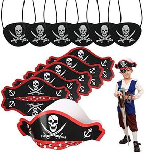 Accesorios para Niños Piratas CHIFOOM 6pcs Tarjetas de Sombrero Pirata y 6pcs Máscaras de Ojos Piratas para Tema Pirata Fiesta de Cumpleaños a Niños Maquillaje Fiesta Accesorios de Fotos
