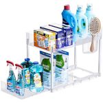 Puricon 1 Pack Under Sink Storage Kitchen Organiser, 2 Tier Under Sink Shelf with Slide Out Drawer, Multi-Purpose Under Sink Bathroom Storage Rack for Countertop Laundry -Clear