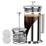 Café Du Chateau 34oz Cafetiere French Press Coffee Maker – Heat Resistant Borosilicate Glass & 304 Stainless Steel Press – 4-Level Filter System – Large Percolator for Ground Coffee
