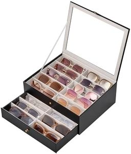 Lolalet 20 Slots Sunglasses Organizer Box, Eyeglasses Eyewear Display Case for Multiple Pairs of Glasses Collection Holder for Men Women -2 Layers, Black