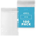 CLEAR PLASTIC REUSABLE ZIP BAGS - Bulk GPI Pack Of 100 3" x 4" 4 mil Thick Heavy Duty, Strong & Durable Poly Baggies With Resealable Zip Top Lock For Travel, Storage, Packaging & Shipping.