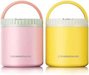 G.a HOMEFAVOR Insulated Food Jar 18oz - 2 Pack Vacuum Stainless Steel Food Containers for Hot & Cold Meals, Thermo Leakproof Bento Box for Kids, Pink and Yellow