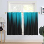 AAtter Teal and Black Window Curtains for Kitchen Turquoise Aqua Ombre Abstract Gothic Men Striped Small Short Home Living Room Bedroom Bathroom Drapes Treatment Fabric 1 Pair, 27.5" W x 45" L, Modern