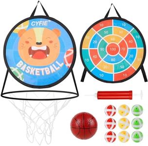 CYFIE Basketball Hoop Toddler, 2 in 1 Basketball Hoop Dart Board for Kids Sports Toys Slam Dunk, Sticky Darts, Basketball Gift for Girls Boys Office Party
