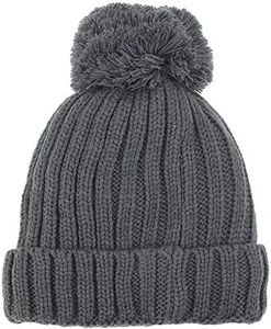 LUTHER PIKE SEATTLE Winter Pom Pom Beanie Hat - Cute Knit Yarn and Warm Fleece-Lined Slouchy Skull Ski Cap for Women - Cool Hair Accessories, Great for Boho, Hipster, and Winter Outfits Dark Grey Gray