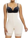 YIANNA Shapewear for Women Tummy Control Fajas Colombianas Post Surgery Body Shaper Open Bust Bodysuit,YA7266-Beige-L