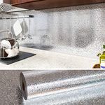 VEELIKE 40cm x 1800cm Kitchen Backsplash Contact Paper Peel and Stick Aluminum Foil Wallpaper Self Adhesive Oil Proof Waterproof for Countertop Cabinet Furniture Drawer Liner Shelf Liner Removable