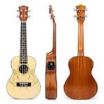 Kmise Concert Ukulele Electric Acoustic Solid Spruce Top Sapele Ukelele Ukele Uke 23 inch 4 String Hawaii Guitar with EQ