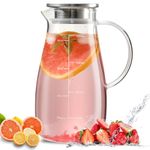 Wlasss Glass Pitcher, 68 oz 2 Liter Glass Pitcher with Lid and Precise Scale Line, Water Jug with Handle and Lid, Water Pitcher for Hot/Cold Beverages, Coffee, Juice, Lemonade, Milk