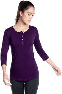Woolly Clothing Co. Women's Merino Wool 3/4 Sleeve Henley - Ultralight - Wicking Breathable Anti-Odor, Plum, Small