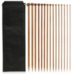 LIHAO Knitting Needles 30 pcs Bamboo Knitting Needles Set Single Pointed Carbonized Knitting Kits, Smooth & Splinter Free (15 Sizes from 2.0mm to 10.0mm, 35cm)