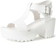 J. Adams Corby Platform Sandals Heeled Sandals for Women - T-Strap Chunky Mid Heel Sandal Wedges for Women - Women Footwear Platform Shoes - Summer Shoes for Women, White Vegan Leather, 10