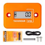 NInE-ROnG Self-powered Tach Hour Meter Digital LCD Inductive Tachometer Timing RPM Measuring Waterproof Design,for Gas Engine Lawn Mower Motorcycle Snowmobile Generator(2 Stroke)(Orange)