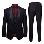 MY'S Mens 3-Piece Suit Shawl Lapel One Button Tuxedo Slim Fit Premium Dinner Jacket Vest Pants & Tie Set Black