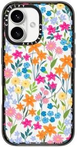 CASETiFY Impact Case for iPhone 16 [Slim / 8.2 ft. 4X Military Grade Drop Protection/Compatible with Magsafe] - Bright Spring Flowers - Clear Black