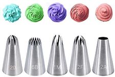 Bulky Buzz 5 Pieces(2D+1M+6B+2F+2A) Piping Nozzles Kit Stainless Steel Large Piping Tips Cake Piping Nozzles Tips Icing Nozzles for Cake Decoration