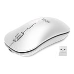 Arteck 2.4G Wireless Mouse with Nano USB Receiver Ergonomic Design Silent Clicking for Computer/Desktop/PC/Laptop and Windows 10/8/7 Build in Rechargeable Battery - White